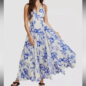 Free People Blue Floral Flowy Maxi dress